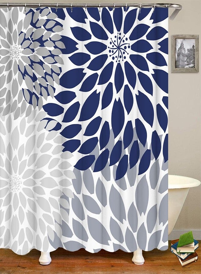 RnnJoile Blue and Gray Shower Curtain Dahlia Bathroom Curtain Blue Floral Bathroom Decor with 12 Hooks 72"x72" - Image 5