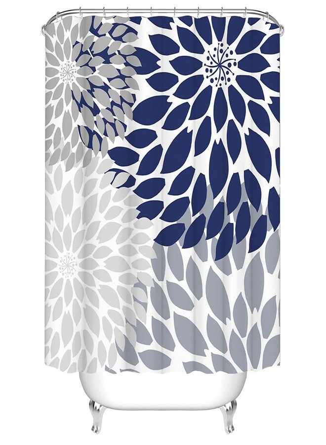 RnnJoile Blue and Gray Shower Curtain Dahlia Bathroom Curtain Blue Floral Bathroom Decor with 12 Hooks 72"x72" - Image 1
