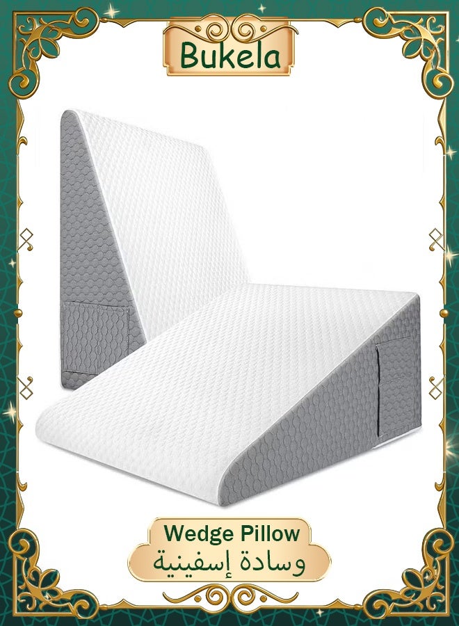 Bukela 1 pcs Wedge Pillow for Sleeping Bed Wedge Pillow for After Surgery Triangle Pillow Wedge for Acid RefluxGerd Snoring Post Surgery Leg Back Pain Relief - Soft Memory Foam Top & Washable Cover - Image 1