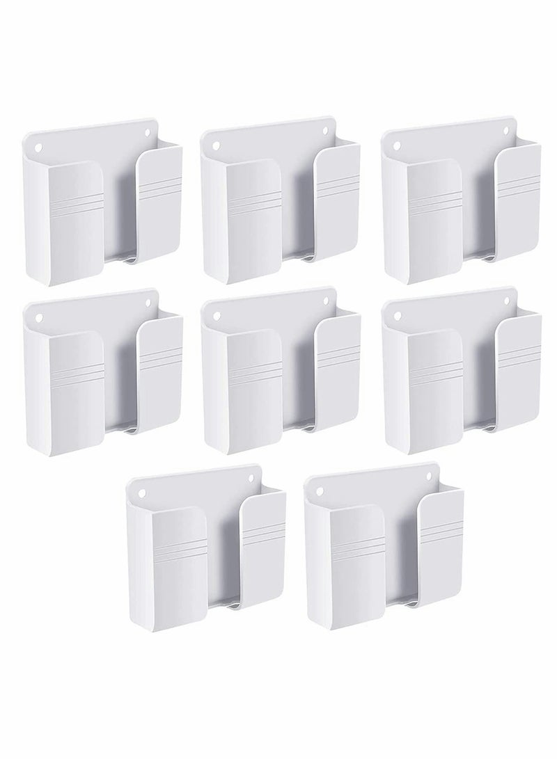 Excefore 8 Pieces Wall Mount Phone Holder, Adhesive Remote Control Storage Box Wall Mount Charging Phone Stand Holder Adhesive Non Slip Media Organizer Storage Box for Bedroom Kitchen Bathroom (White) - Image 1