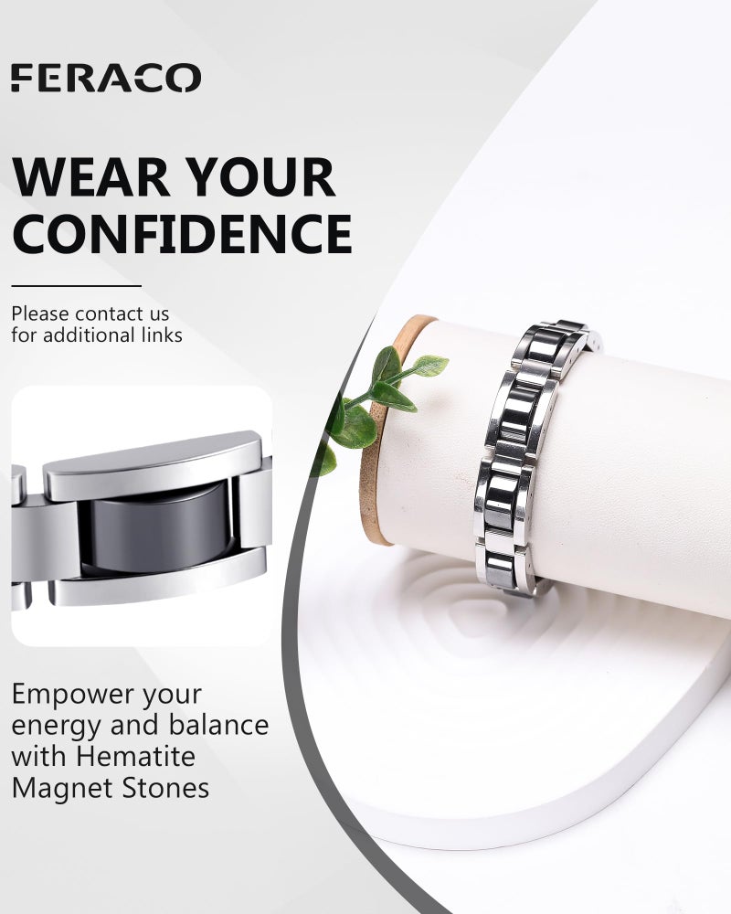 Feraco Mens Magnetic Bracelets, Classic Balck Titanium Stainless Steel Bracelet with Natural Hematite Magnet Stones,Men's Jewelry Gifts, 8.66 inch - Image 5