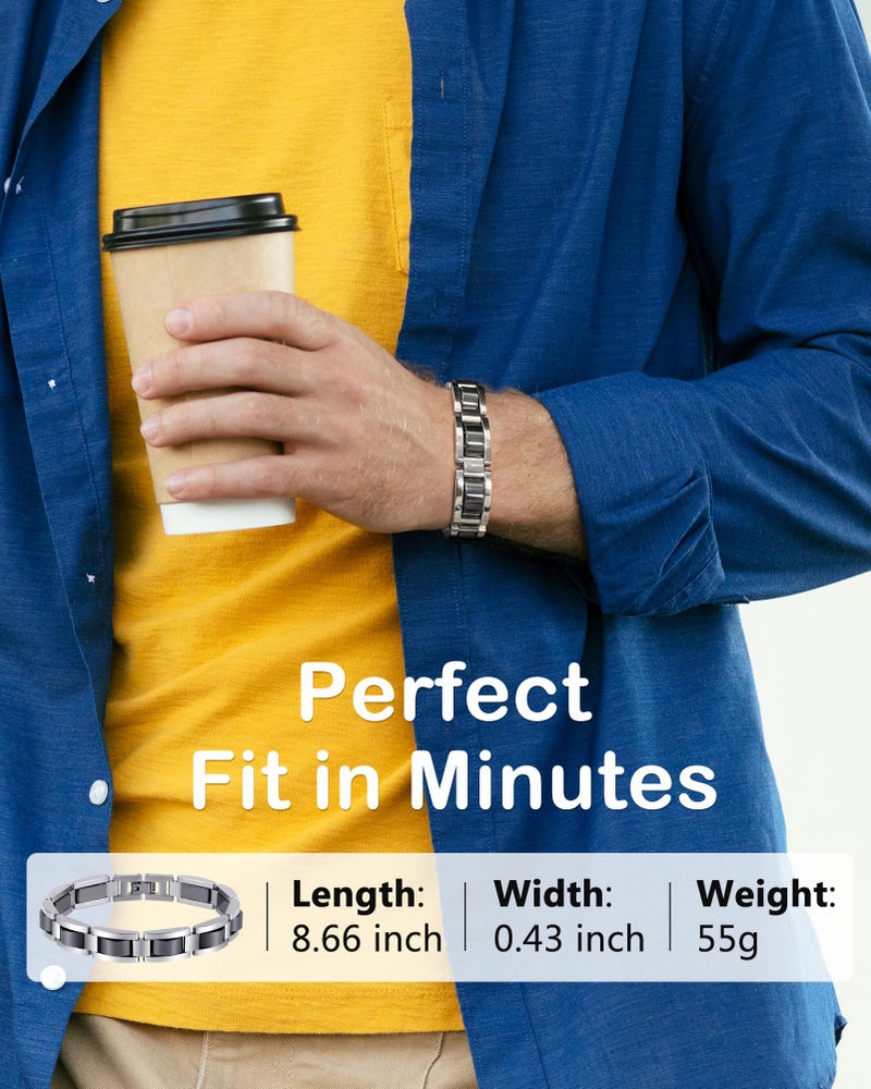 Feraco Mens Magnetic Bracelets, Classic Balck Titanium Stainless Steel Bracelet with Natural Hematite Magnet Stones,Men's Jewelry Gifts, 8.66 inch - Image 3