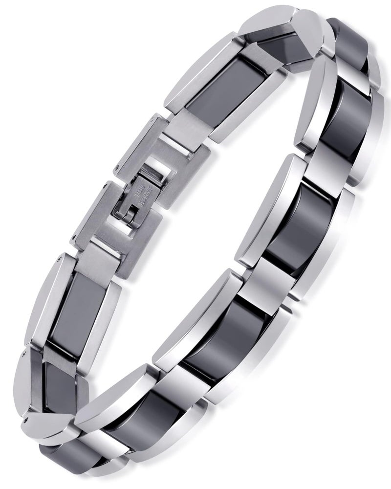 Feraco Mens Magnetic Bracelets, Classic Balck Titanium Stainless Steel Bracelet with Natural Hematite Magnet Stones,Men's Jewelry Gifts, 8.66 inch - Image 1