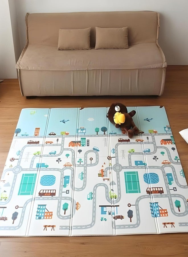 Spindoo Extra Large Baby Play Mat - Foldable, Waterproof, Non-Toxic Foam Crawling Mat - Anti-Slip, Soft, Reversible & Lightweight Playmat for Babies & Kids - Easy to Clean, BPA-Free (6.5 x 5 ft, 1 cm Thick) - Image 1