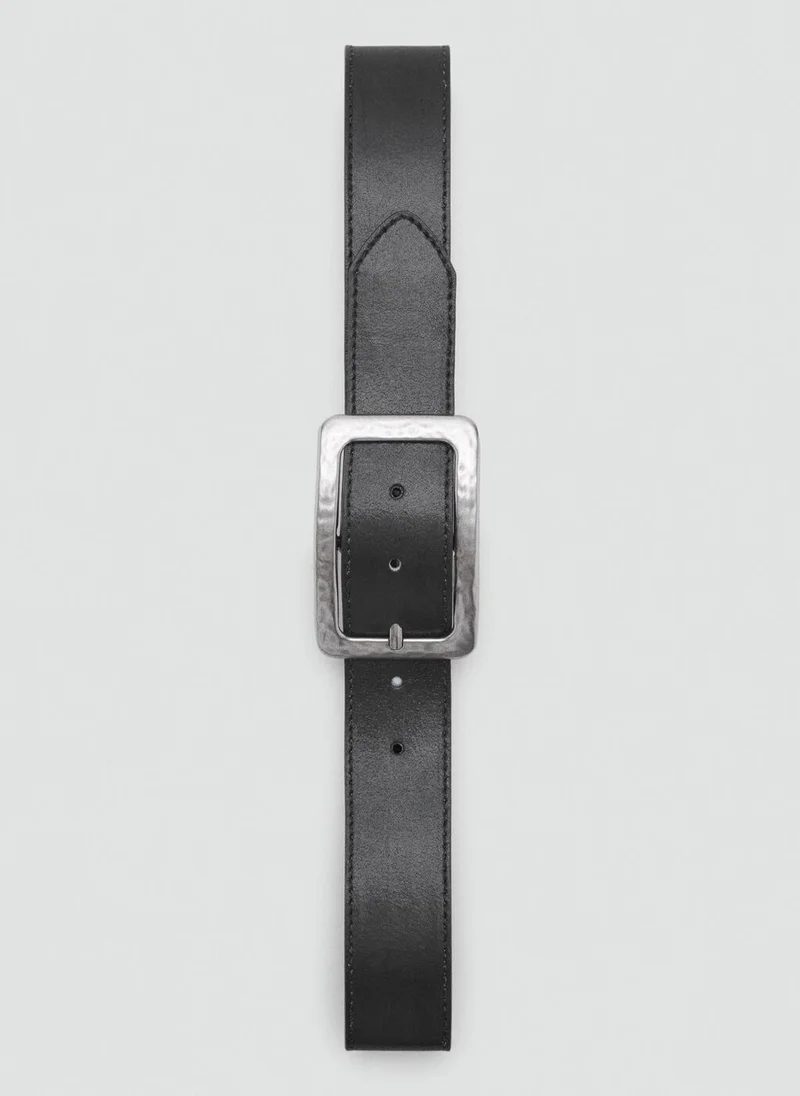 MANGO Textured square buckle belt