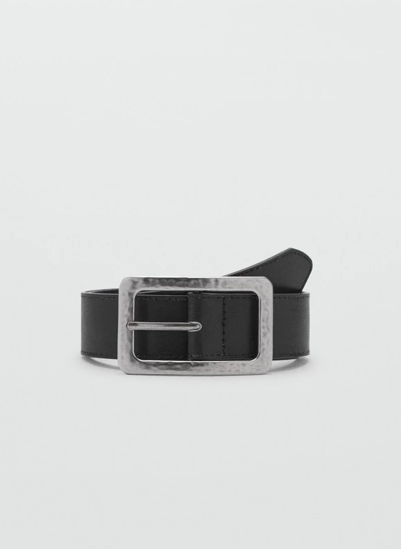 MANGO Textured square buckle belt