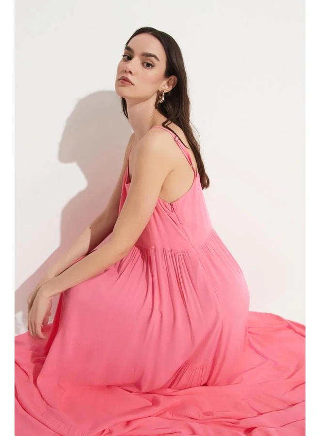 JUNE Pink Tiered Dress