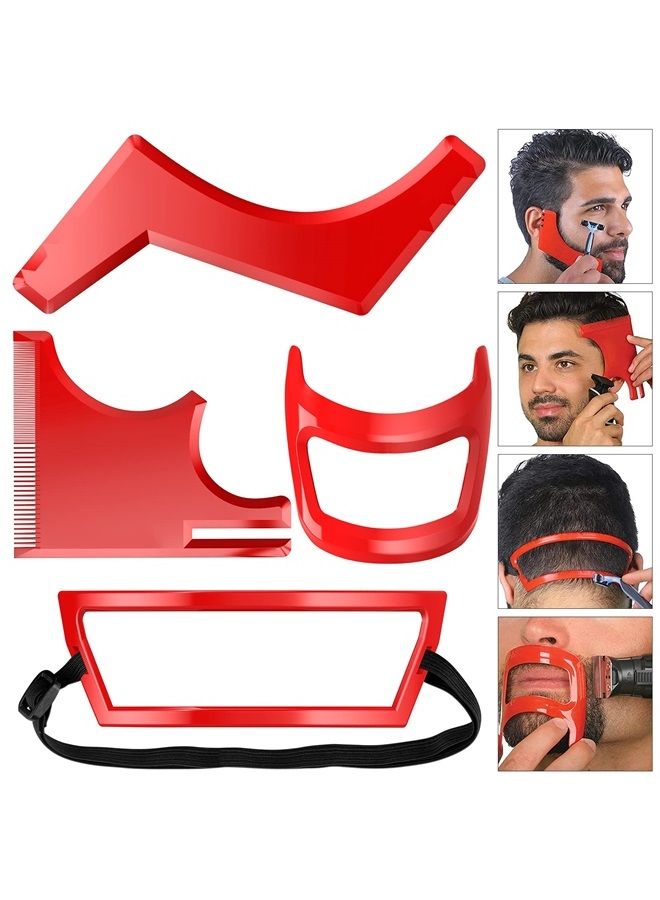 Linkidea 4 Pcs Beard Shaping Tool, Beard Shaping Haircut Tool Kit for Men Hairline Neckline & Beard Grooming Styling Beard Trimming Tools (Red) - Image 1