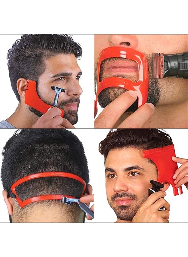 Linkidea 4 Pcs Beard Shaping Tool, Beard Shaping Haircut Tool Kit for Men Hairline Neckline & Beard Grooming Styling Beard Trimming Tools (Red) - Image 2
