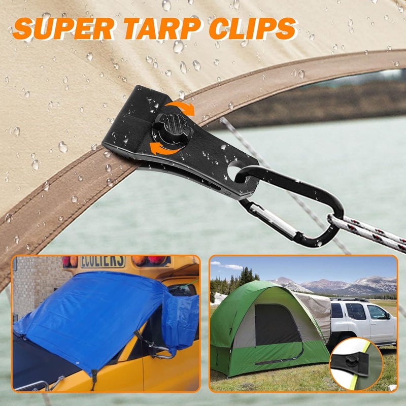 CLIO Upgrade Large Tarp Clips Heavy Duty Lock Grip - Total 24 PCs Tarp Clamps Thumb Screw Tent Fasteners with Carabiner for Camping Awnings Caravan Canopies Car Truck Swimming Pool Boat Cover Clips - Image 5