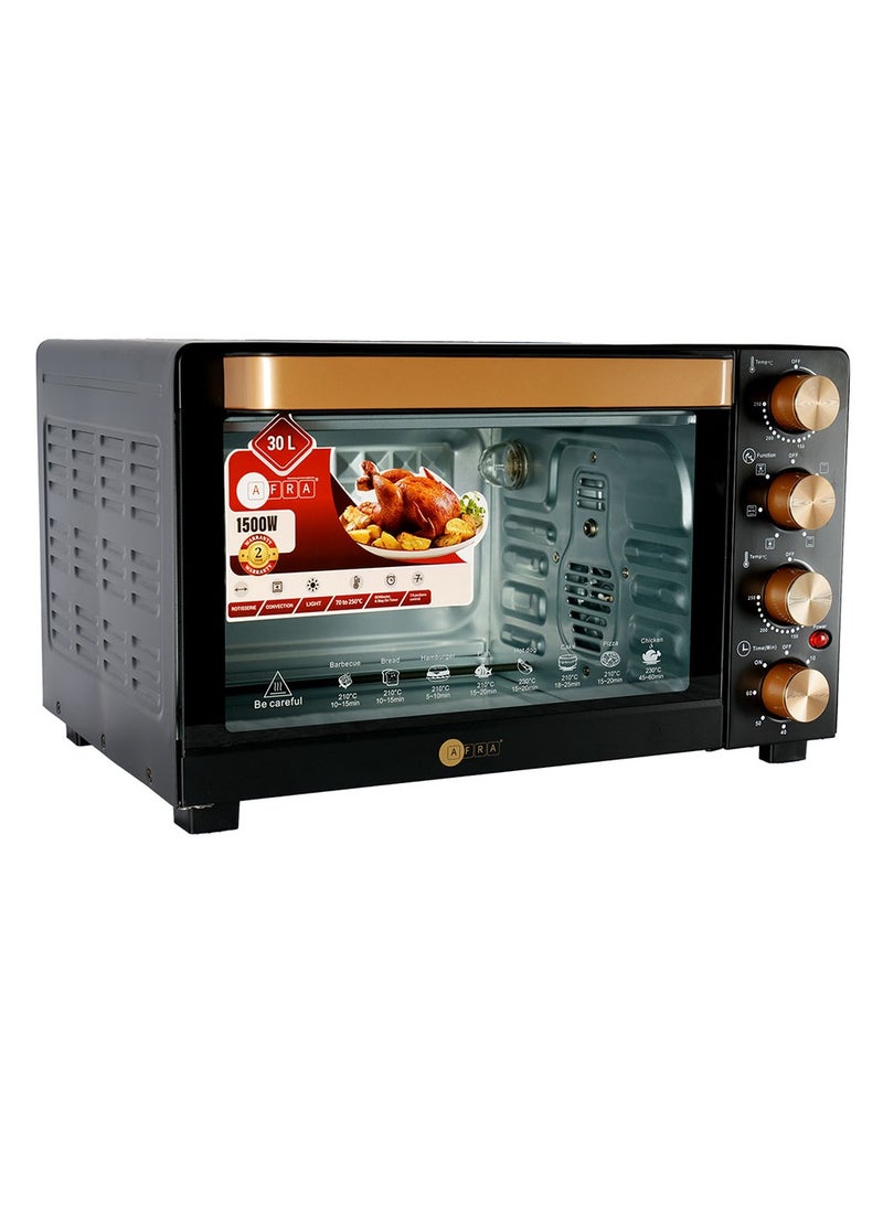 AFRA AFRA Electric Oven Toaster, 30L, 1500w Convection Rotisserie & Oven Lamp, 4 Knobs Tray, Rack, Handle, 7-Functions control, Adjustable Thermostat 70 to 250C, AF-3015OTBK, 2-Year Warranty  - Image 3