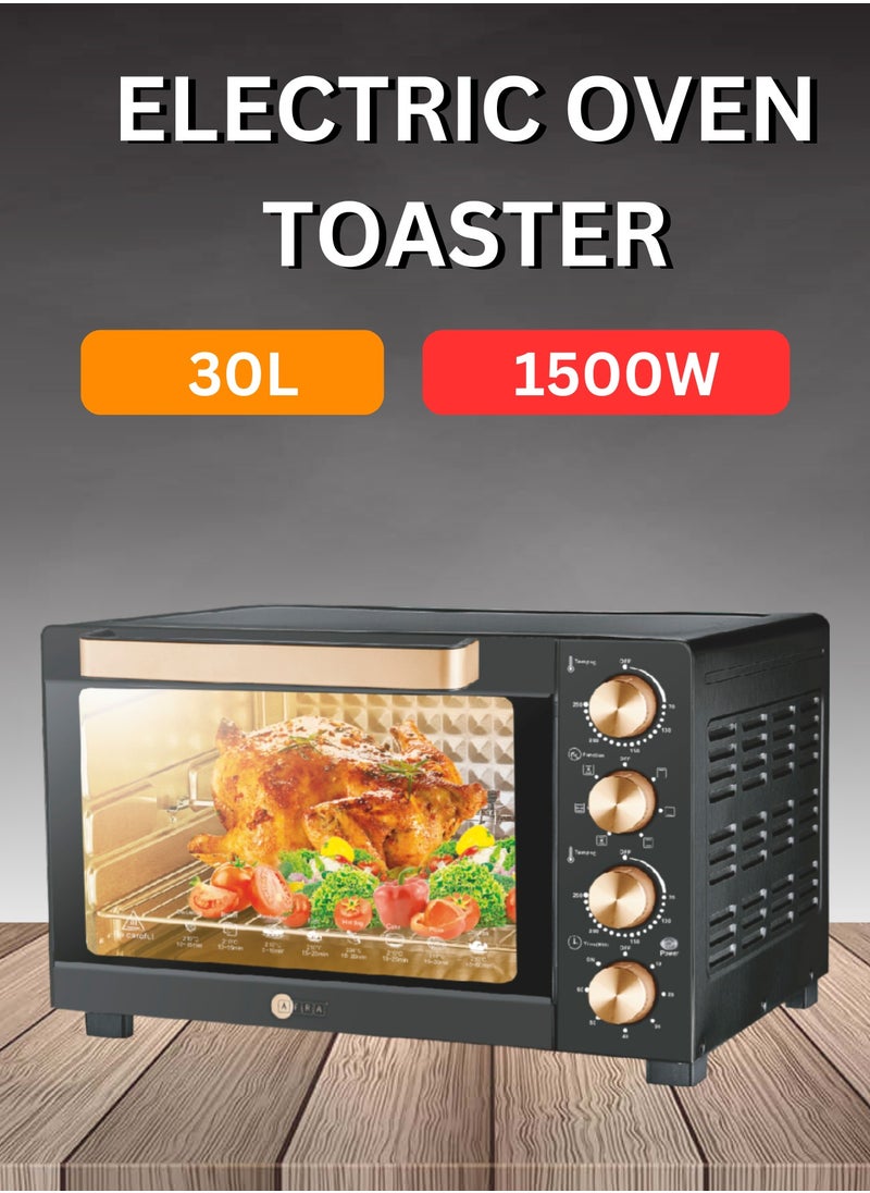 AFRA AFRA Electric Oven Toaster, 30L, 1500w Convection Rotisserie & Oven Lamp, 4 Knobs Tray, Rack, Handle, 7-Functions control, Adjustable Thermostat 70 to 250C, AF-3015OTBK, 2-Year Warranty  - Image 1