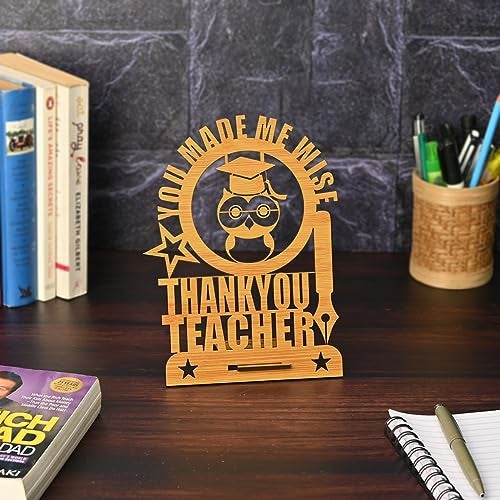 Gift Kya De Wooden Decorative Table Top for Teacher's Day - Unique Thankyou Gift (Bamboo Texture Big Size Eco-Friendly) - Image 1