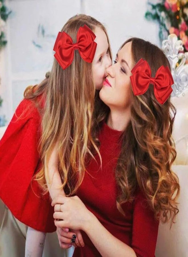 Cerun 2 Pcs Luxury 4.5-Inch Hair Bows Alligator Clips Delicate Satin Hair Accessories for Girls, Toddler, Kids and Women Birthday Wedding Christmas Occasions- Set of 2 (Christmas Red) - Image 3