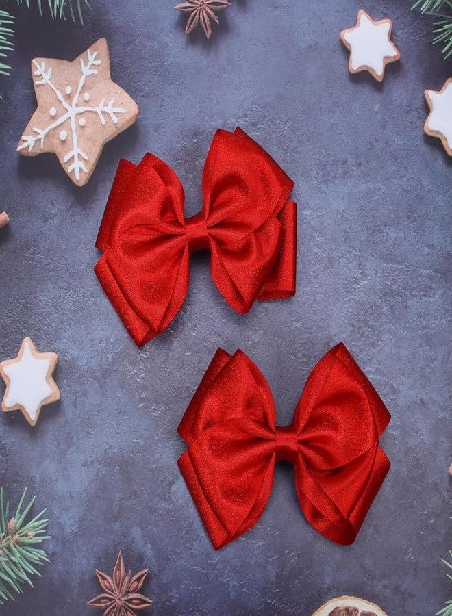 Cerun 2 Pcs Luxury 4.5-Inch Hair Bows Alligator Clips Delicate Satin Hair Accessories for Girls, Toddler, Kids and Women Birthday Wedding Christmas Occasions- Set of 2 (Christmas Red) - Image 5