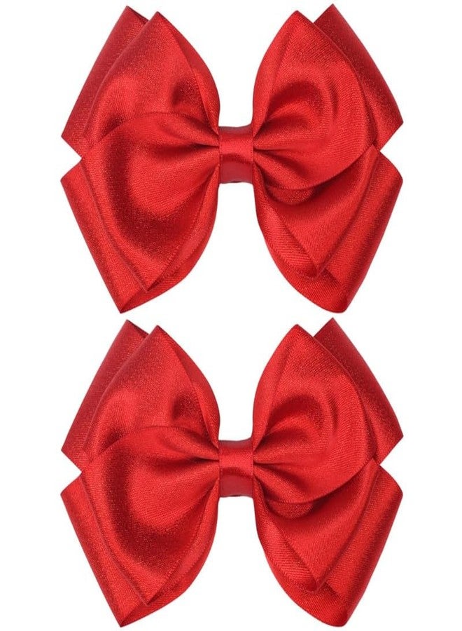 Cerun 2 Pcs Luxury 4.5-Inch Hair Bows Alligator Clips Delicate Satin Hair Accessories for Girls, Toddler, Kids and Women Birthday Wedding Christmas Occasions- Set of 2 (Christmas Red) - Image 1