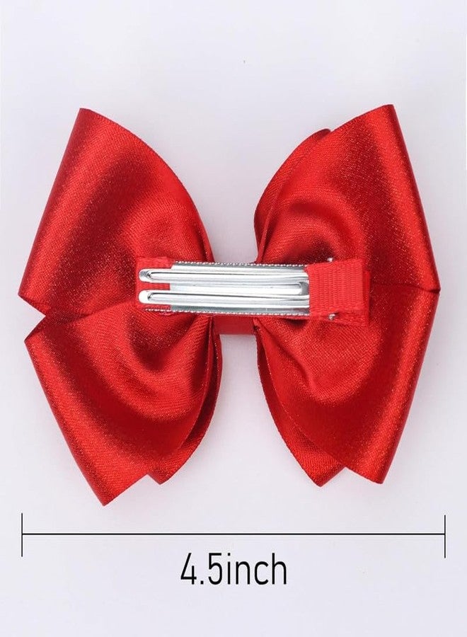 Cerun 2 Pcs Luxury 4.5-Inch Hair Bows Alligator Clips Delicate Satin Hair Accessories for Girls, Toddler, Kids and Women Birthday Wedding Christmas Occasions- Set of 2 (Christmas Red) - Image 4