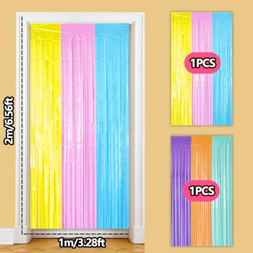 partyzoa Pastel Foil Fringe Curtains Backdrop Birthday Party Decorations, 2 Pack 3.28 x 6.56 Ft Colorful Tinsel Streamer Banner Photo Booth Props for Easter Spring Ice Cream Donut Party Decor Supplies - Image 4