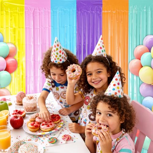 partyzoa Pastel Foil Fringe Curtains Backdrop Birthday Party Decorations, 2 Pack 3.28 x 6.56 Ft Colorful Tinsel Streamer Banner Photo Booth Props for Easter Spring Ice Cream Donut Party Decor Supplies - Image 5