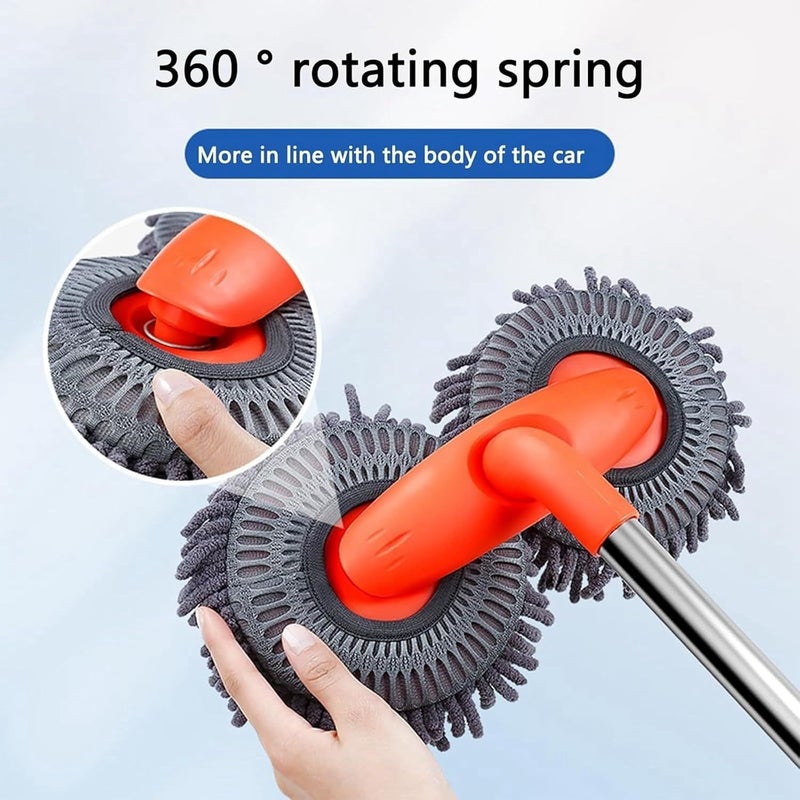 Orange Microfiber Car Wash Brush With 360 Rotating Heads Long Handle Detailing - Image 3