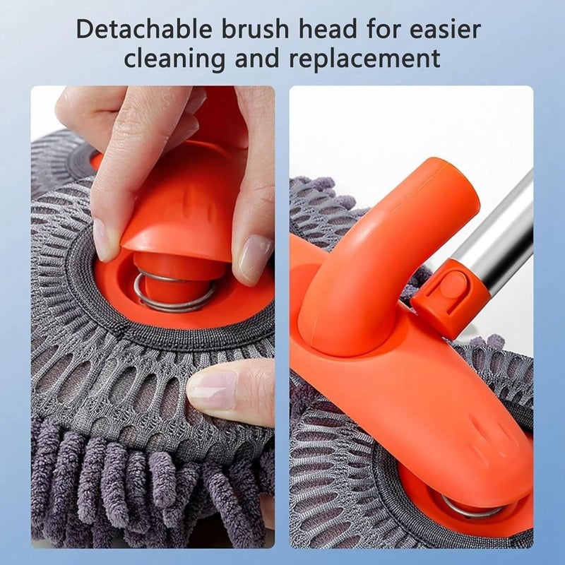 Orange Microfiber Car Wash Brush With 360 Rotating Heads Long Handle Detailing - Image 4
