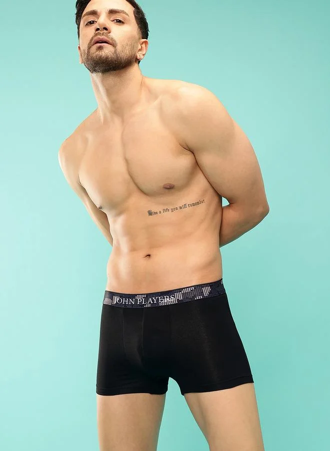 John Players Men Black Cotton Trunks with Branded Waistband