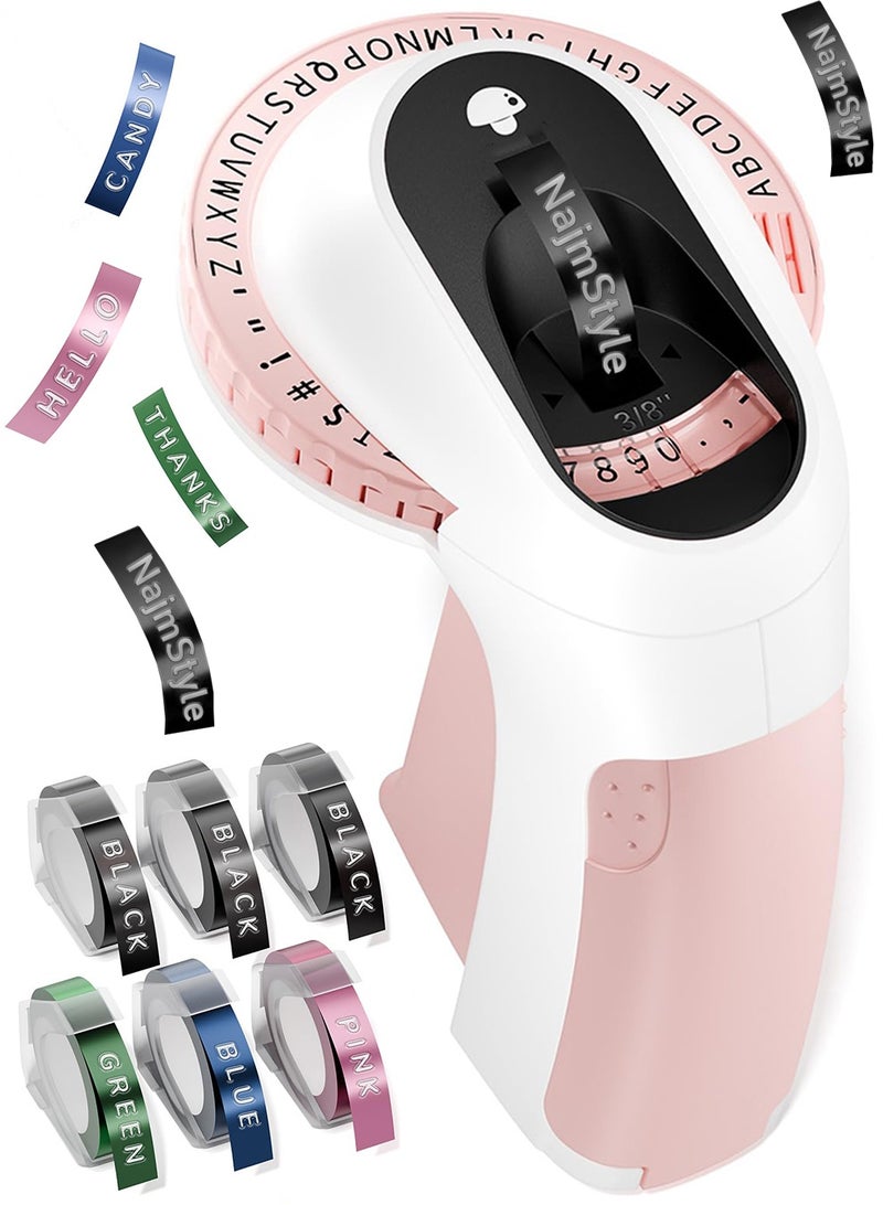 NajmStyle Embossing Label Maker Machine, Retro Embossed Label Maker, Old School Embosser Labeler with 6 Rolls 3D Embossing Label Waterproof for Kid DIY Home School Supplies Office Organization - Image 1