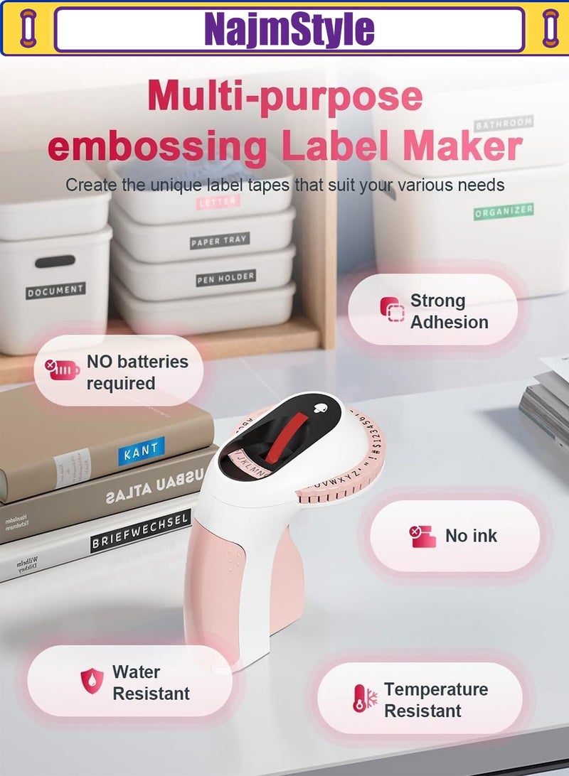 NajmStyle Embossing Label Maker Machine, Retro Embossed Label Maker, Old School Embosser Labeler with 6 Rolls 3D Embossing Label Waterproof for Kid DIY Home School Supplies Office Organization - Image 3