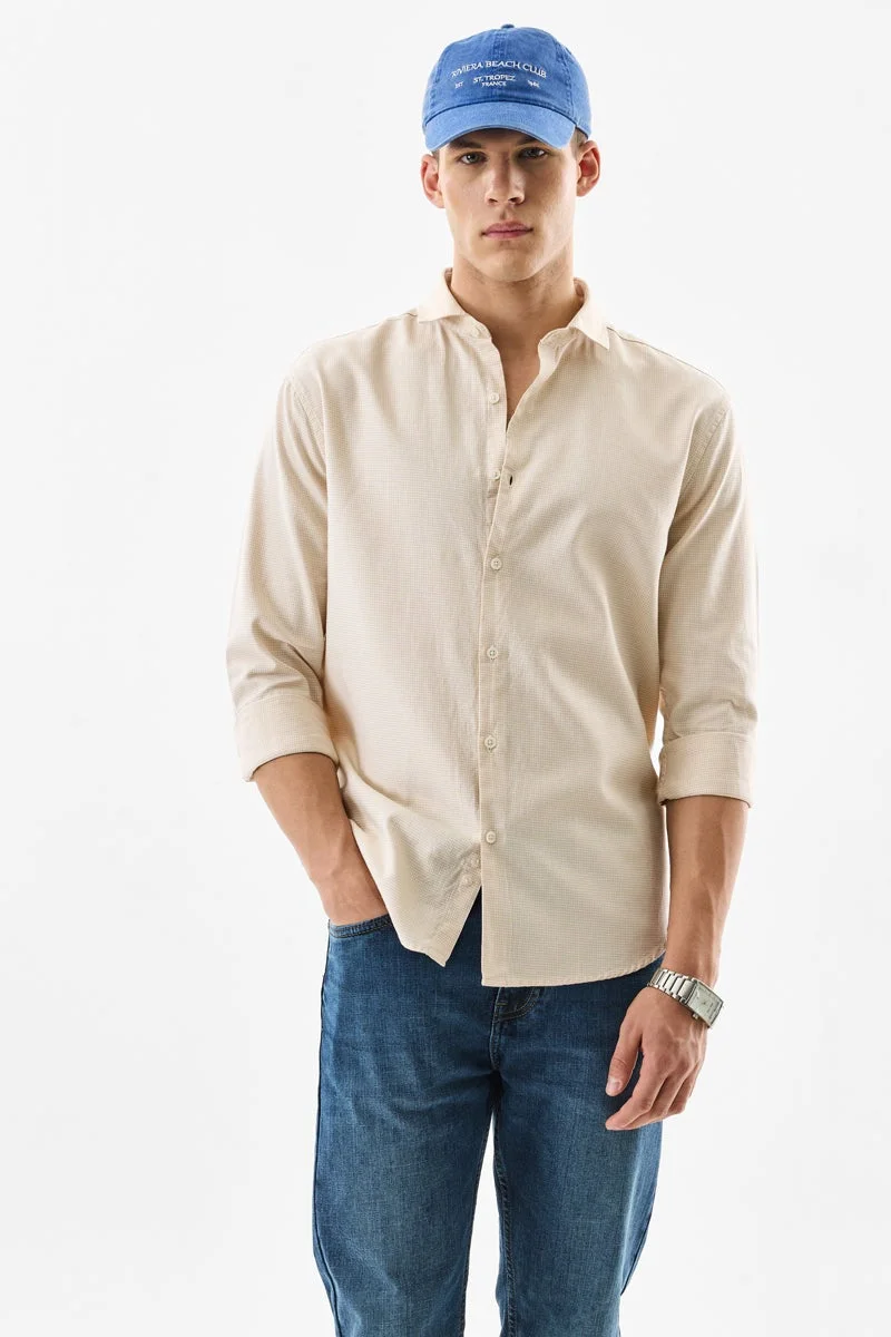 سنيتش قميص قطني % بنقشة مربعات دقيقة بقصة عادية