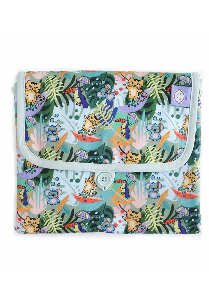 Milk & Moo Milk&Moo Jungle Friends Baby Diaper Changing Pad, 100% Turkish Cotton Baby Changing Pad, Folds into Compact Clutch Bag Shape, Portable Changing Pad for Travel, Changing Table Topper for Baby  - Image 1