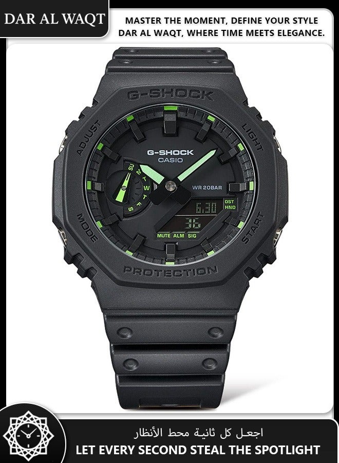Casio G-Shock GA-2100-1A3 Men's Watch - Matte Black with Neon Accents, Octagonal Carbon Core Case, Shock Resistant, 200M Water Resistant, Luminous Hands - Image 2
