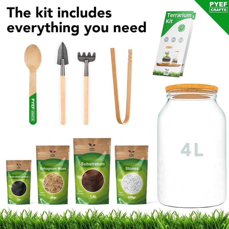 PYEF CRAFTS XL Terrarium Kit for Self-Sufficient Ecosystem - DIY Glass 4L Bottle for Garden in Ecosystem - Without Plant - Image 5