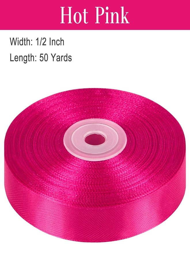 CLUEWR 1/2 Inch 50 Yards Hot Pink Satin Ribbon, Ribbon Roll for Flower Bouquets, Gift Wrapping, Wedding, Handmade Crafts - Image 2