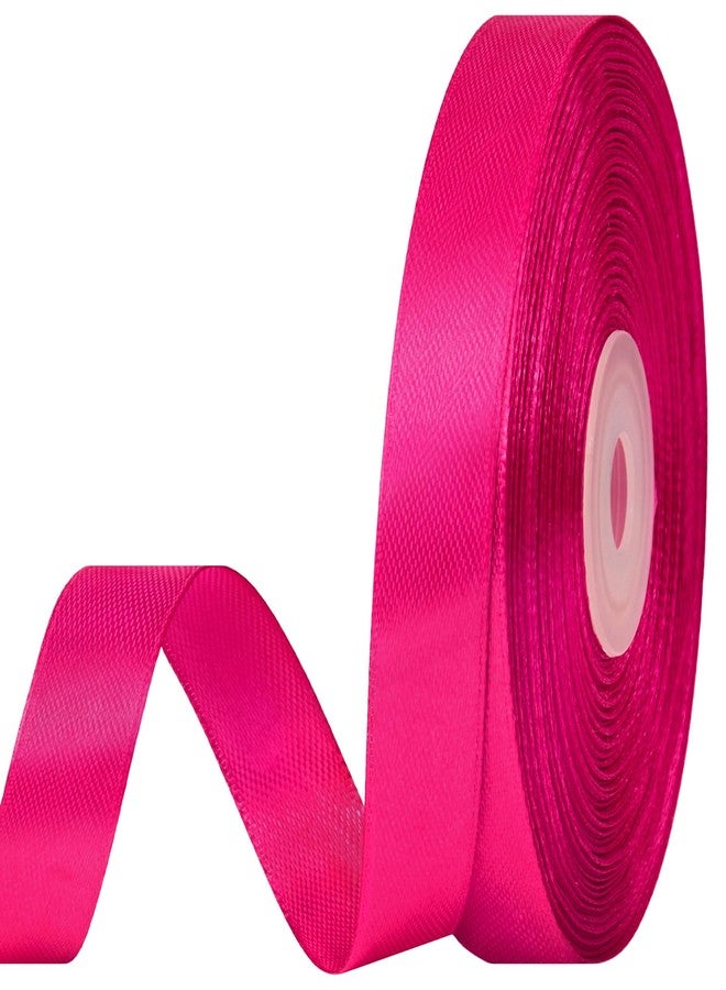 CLUEWR 1/2 Inch 50 Yards Hot Pink Satin Ribbon, Ribbon Roll for Flower Bouquets, Gift Wrapping, Wedding, Handmade Crafts - Image 1
