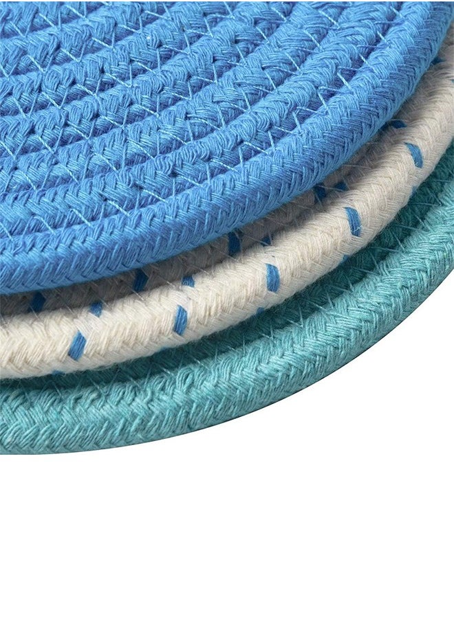 Bukela Kitchen Pot Holders Set 100% Pure Cotton Thread Weave Stylish Coasters, Hot Pads, Mats, Spoon Rest For Cooking and Baking by Diameter 7 Inches Blue 3 PCS  - Image 5