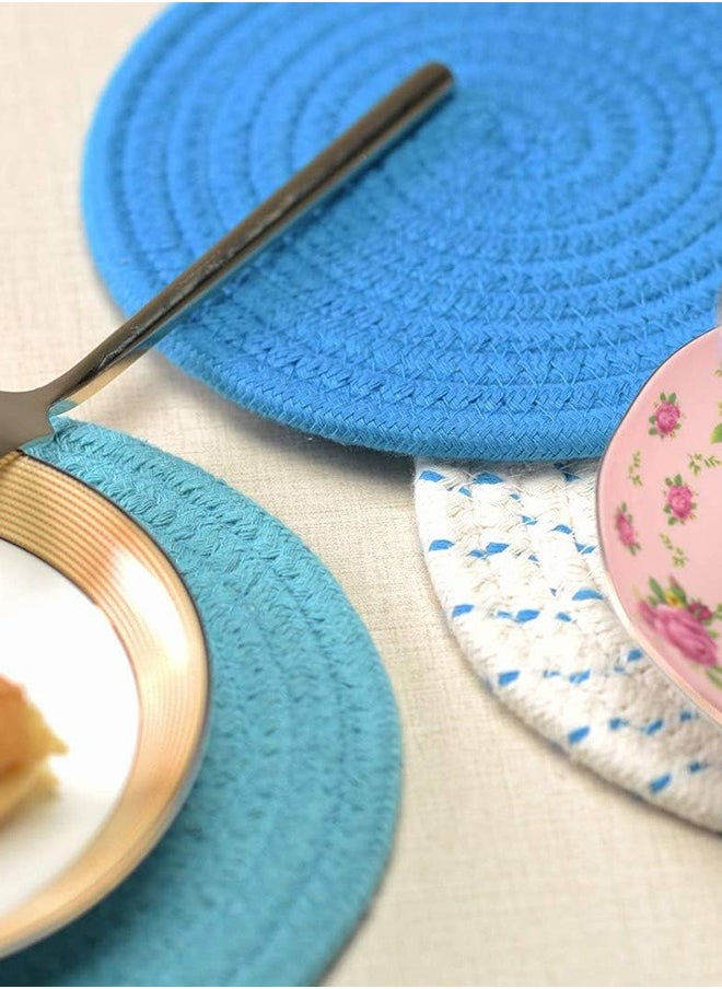 Bukela Kitchen Pot Holders Set 100% Pure Cotton Thread Weave Stylish Coasters, Hot Pads, Mats, Spoon Rest For Cooking and Baking by Diameter 7 Inches Blue 3 PCS  - Image 2