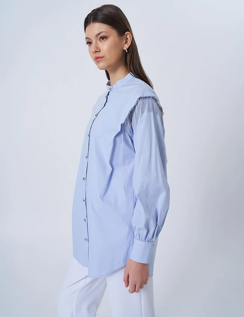 Kayra Ribbon Stone Poplin Tunic Blue