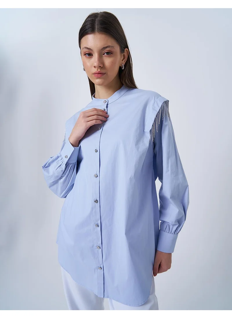 Kayra Ribbon Stone Poplin Tunic Blue