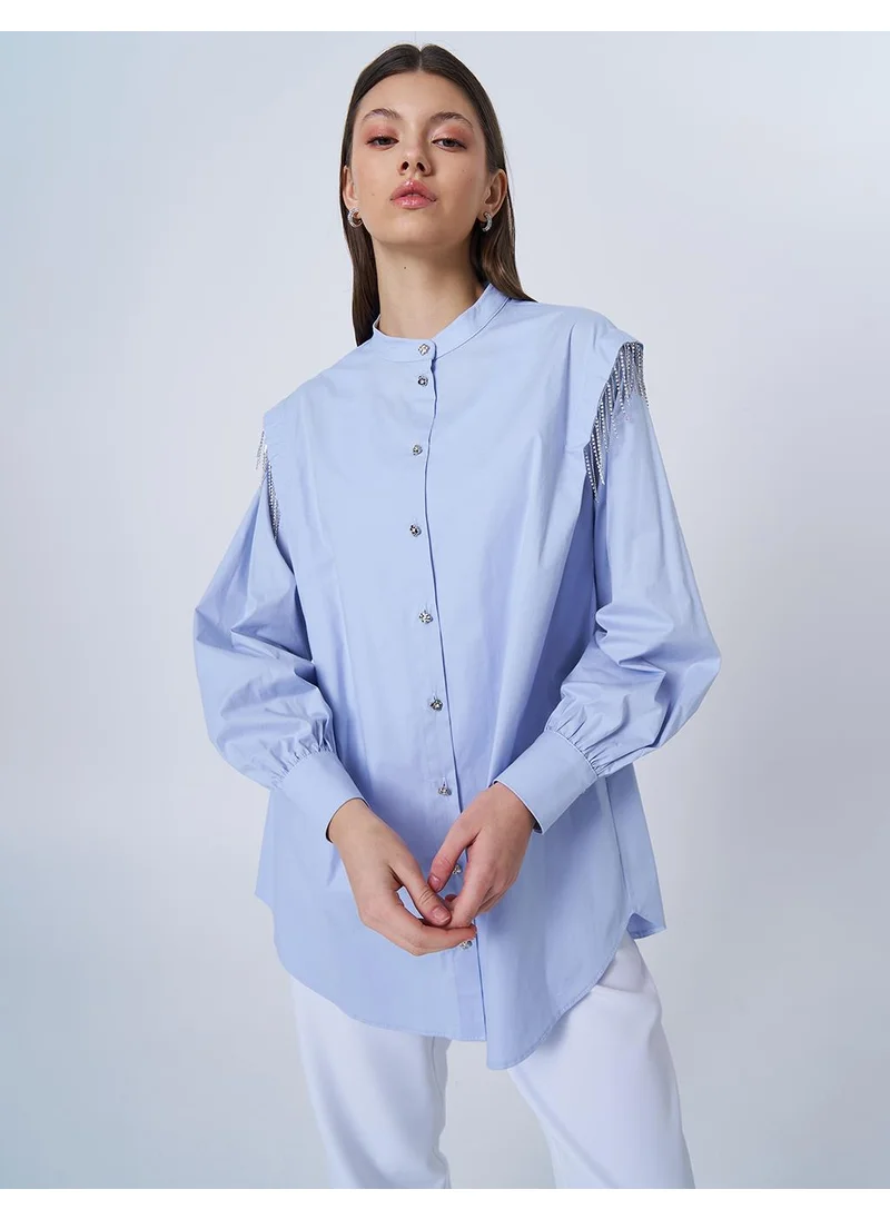 Kayra Ribbon Stone Poplin Tunic Blue