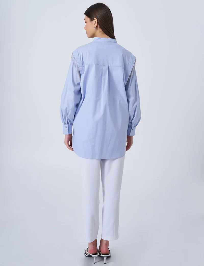Kayra Ribbon Stone Poplin Tunic Blue