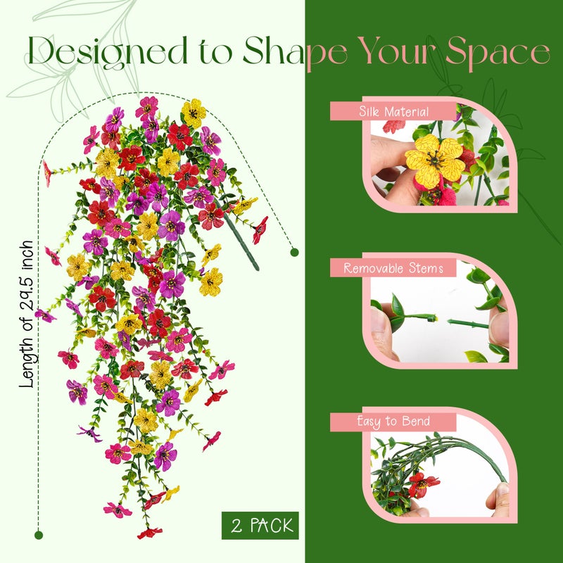 Der Rose UV Resistant Artificial Hanging Flowers for Outdoors, 2Pcs Silk Fake Dasiy Faux Hanging Flowers for Outdoor Planter Porch Balcony Yard Decor - Image 3