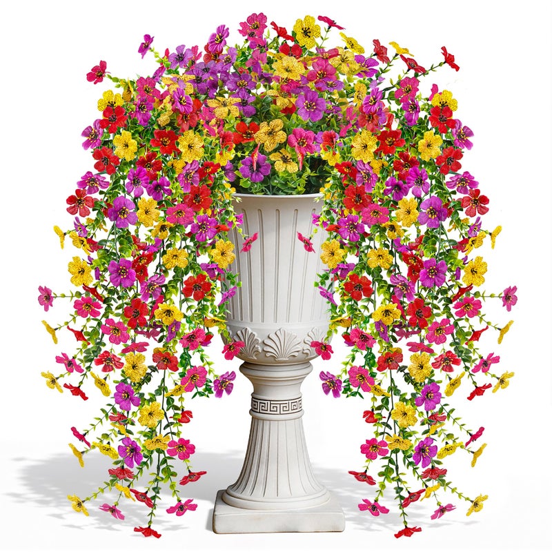 Der Rose UV Resistant Artificial Hanging Flowers for Outdoors, 2Pcs Silk Fake Dasiy Faux Hanging Flowers for Outdoor Planter Porch Balcony Yard Decor - Image 1