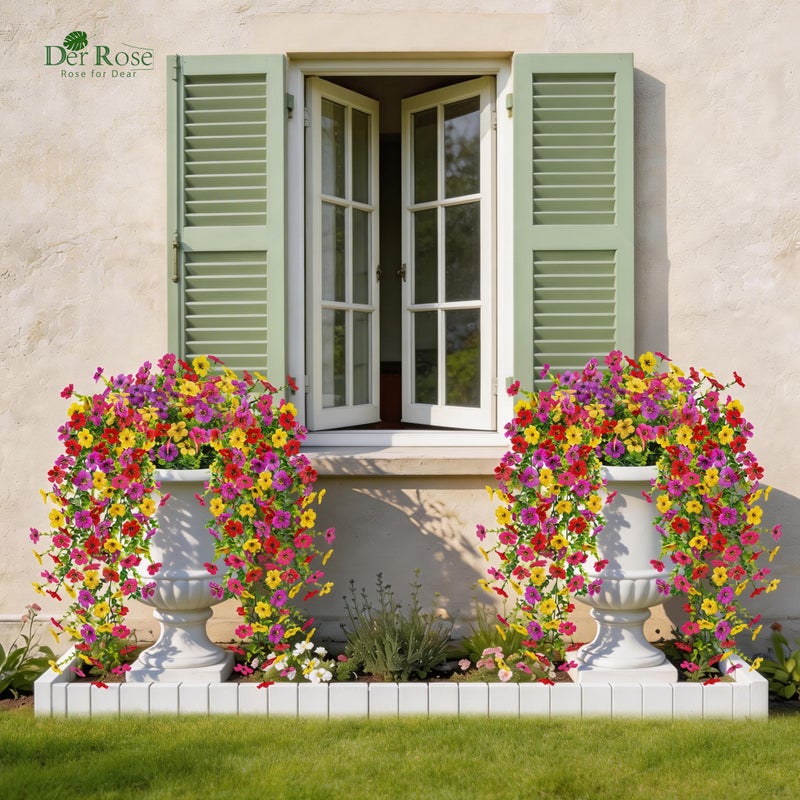 Der Rose UV Resistant Artificial Hanging Flowers for Outdoors, 2Pcs Silk Fake Dasiy Faux Hanging Flowers for Outdoor Planter Porch Balcony Yard Decor - Image 5