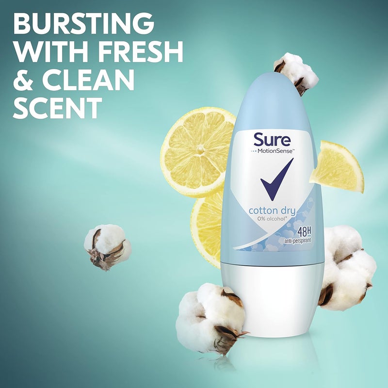 Sure Women Cotton Dry 48h Protection Anti-Perspirant Deodorant Roll-On, 6 x 50 ml - Image 3