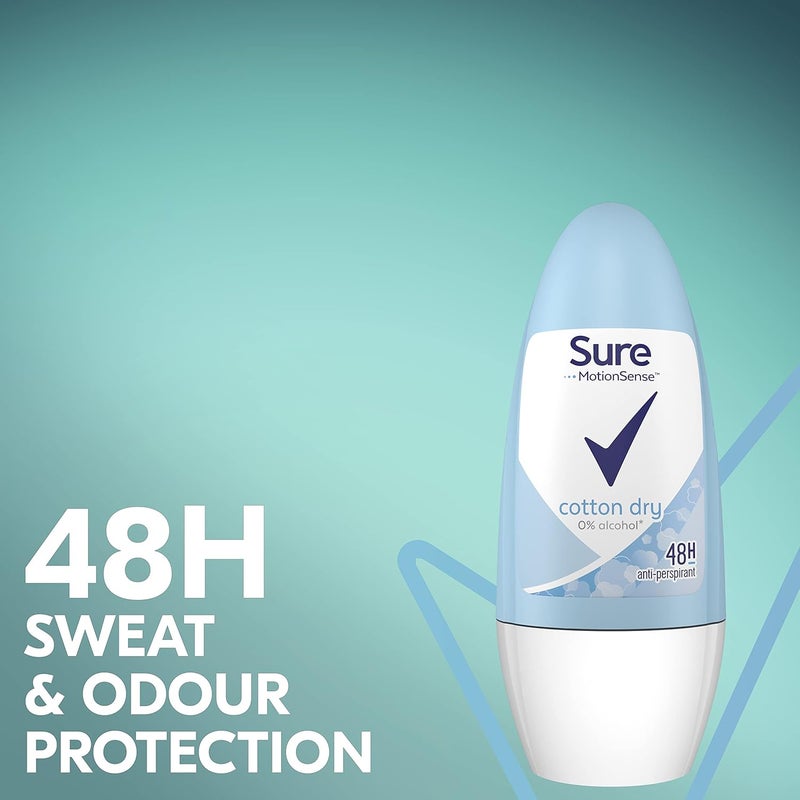 Sure Women Cotton Dry 48h Protection Anti-Perspirant Deodorant Roll-On, 6 x 50 ml - Image 4
