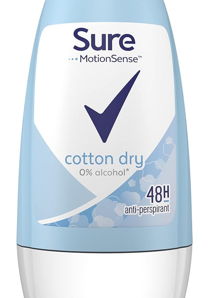 Sure Women Cotton Dry 48h Protection Anti-Perspirant Deodorant Roll-On, 6 x 50 ml - Image 1