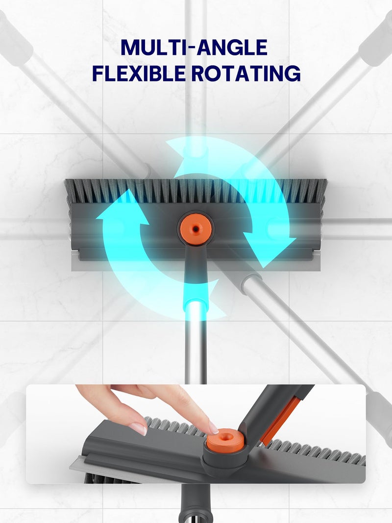 HelpX Floor Scrub Brush with Long Handle, 3 in 1 Multi-angle Swivel Right Angled Bristle Floor Scrubber Brush with Squeegee and Tweezer for Cleaning Tile Wall Deck Bathroom Patio Garage Kitchen (Grey) - Image 2