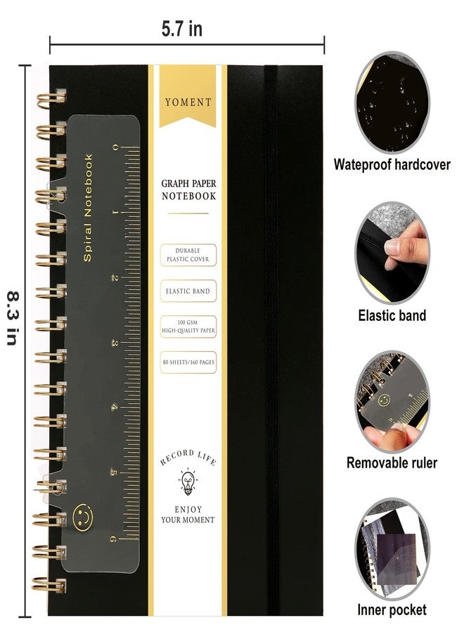 Yoment Graph Paper Spiral Notebook A5 Graphing Notebook 160 Pages Graph Paper Notebook Spiral Bound Waterproof Plastic Hardcover Spiral Journal 5x7 Grid Notebooks for Note Taking,Black - Image 4