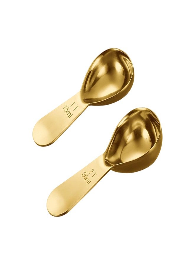 ARKLOID 2Pcs Stainless Steel Coffee Scoop,1TBSP&2TBSP(15ML&30ML) Tablespoon Measuring spoon,Gold - Image 1