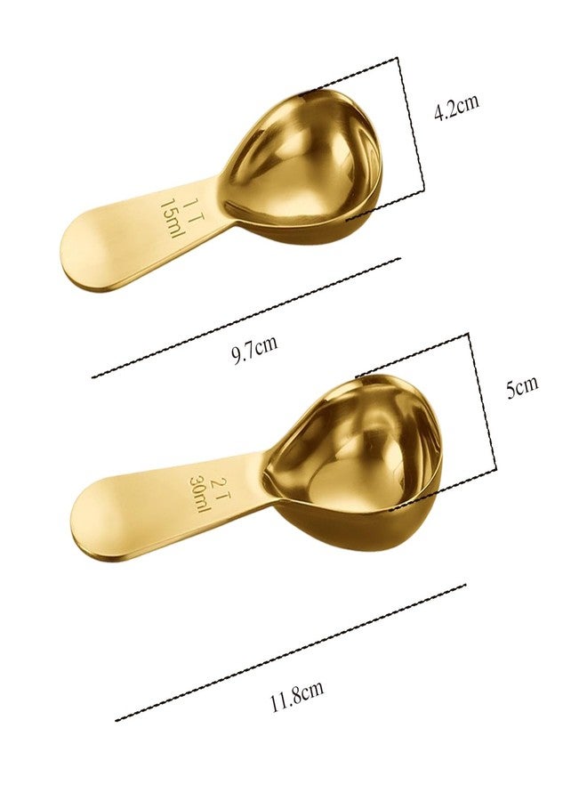 ARKLOID 2Pcs Stainless Steel Coffee Scoop,1TBSP&2TBSP(15ML&30ML) Tablespoon Measuring spoon,Gold - Image 2